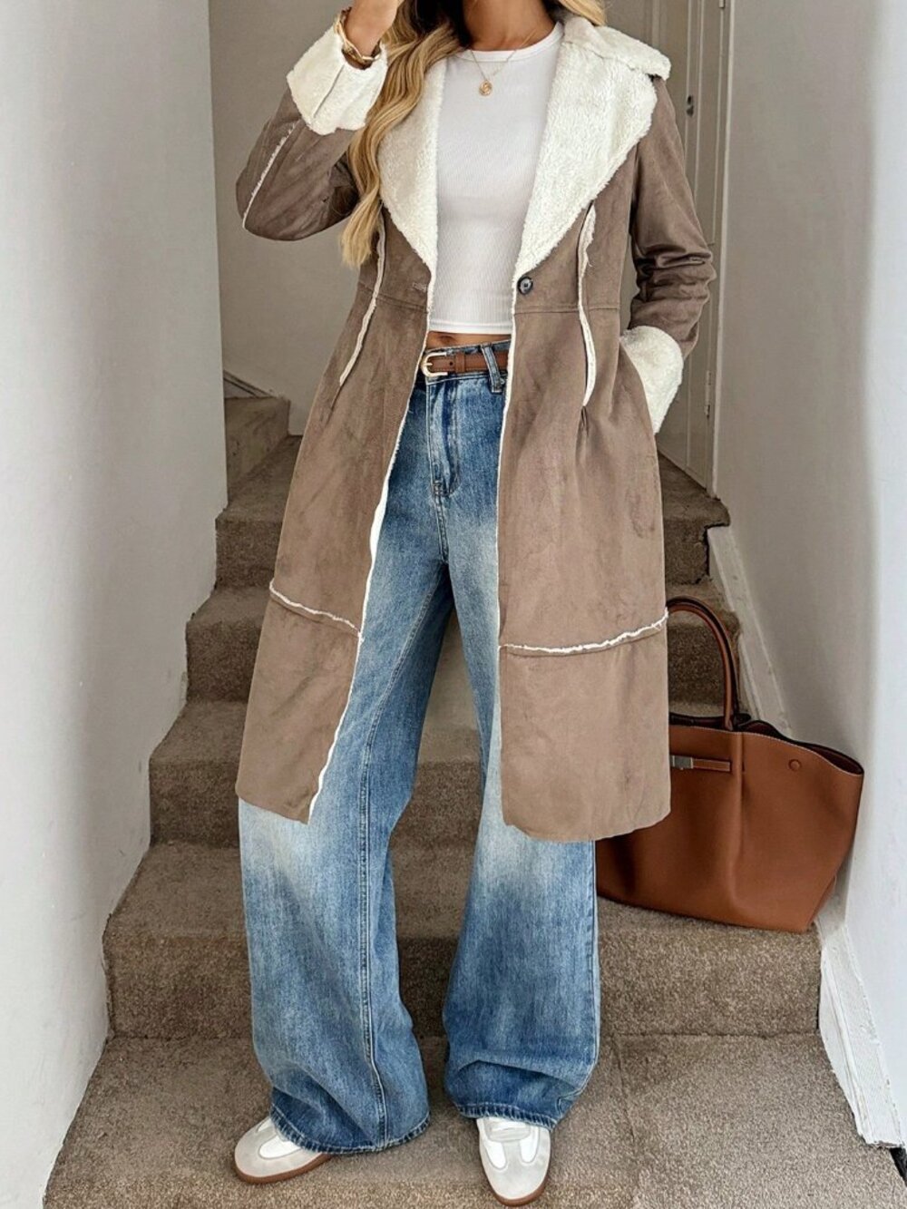 Brown Casual Women's Regular Mid-Length Thermal Lined Jacket - Picture 3 of 6